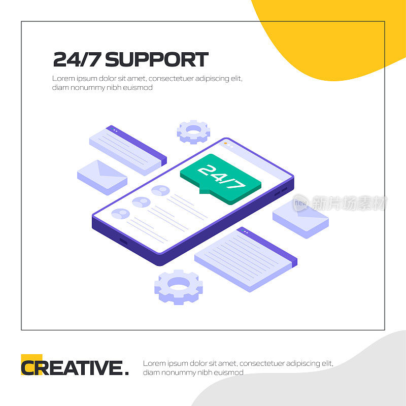 7 /7支持概念矢量插图的网站横幅，广告和营销材料，在线广告，社交媒体营销等。
